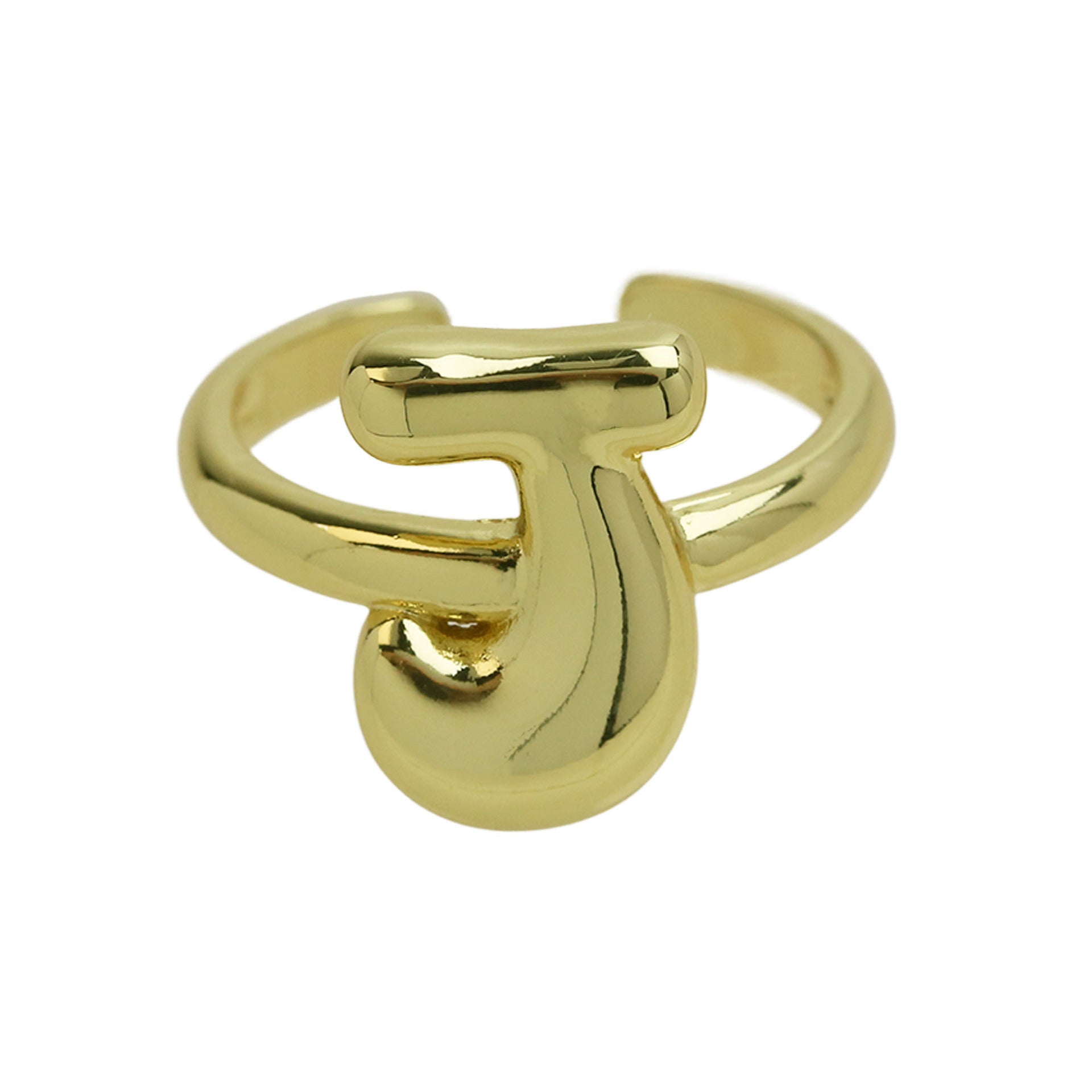 Golden Smooth Bubble Balloon Chubby Alphabet Ring