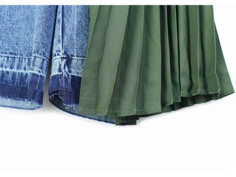 One-Sided Pleated Drape Denim Pants