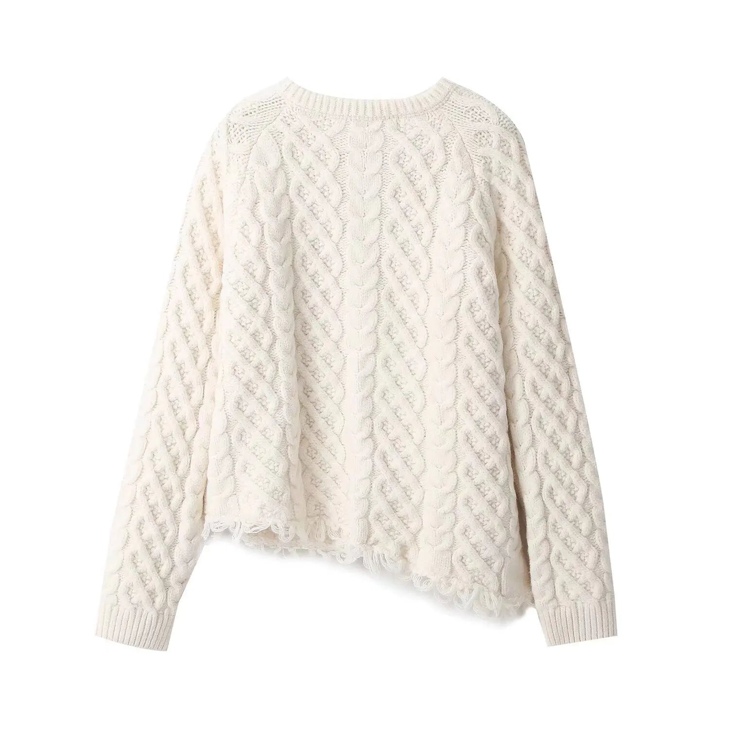 Fringed Asymmetric Hem Knitted Cardigan