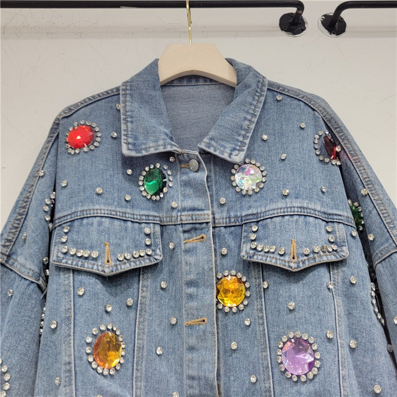 Colorful Diamond Denim Jacket