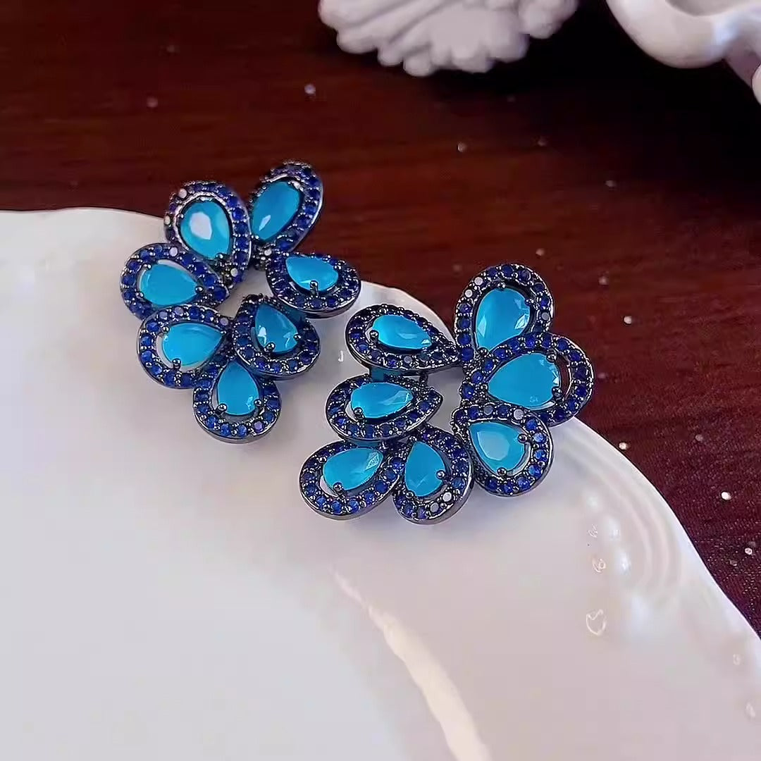 Water Drop Petals Diamond Stud Earrings