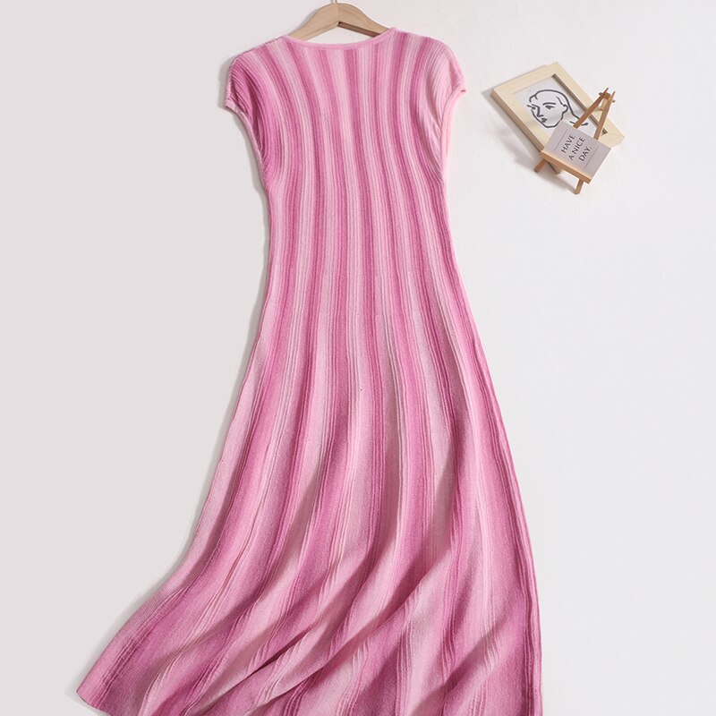 Elegant Solid Stripe Long Dress
