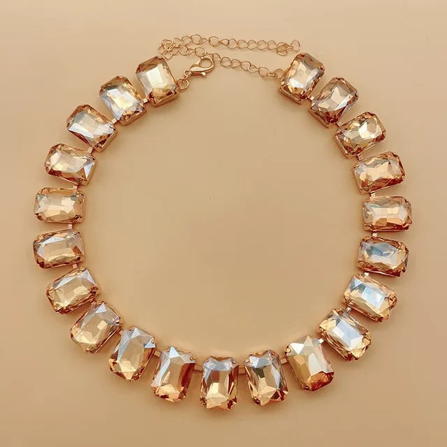 Shiny Glass Crystals Elliptic Cut Luxury Short Necklace