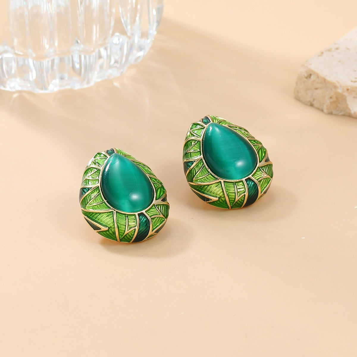Water Drop Alloy Dripping Oil Leaf Element Earrings