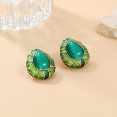 Water Drop Alloy Dripping Oil Leaf Element Earrings