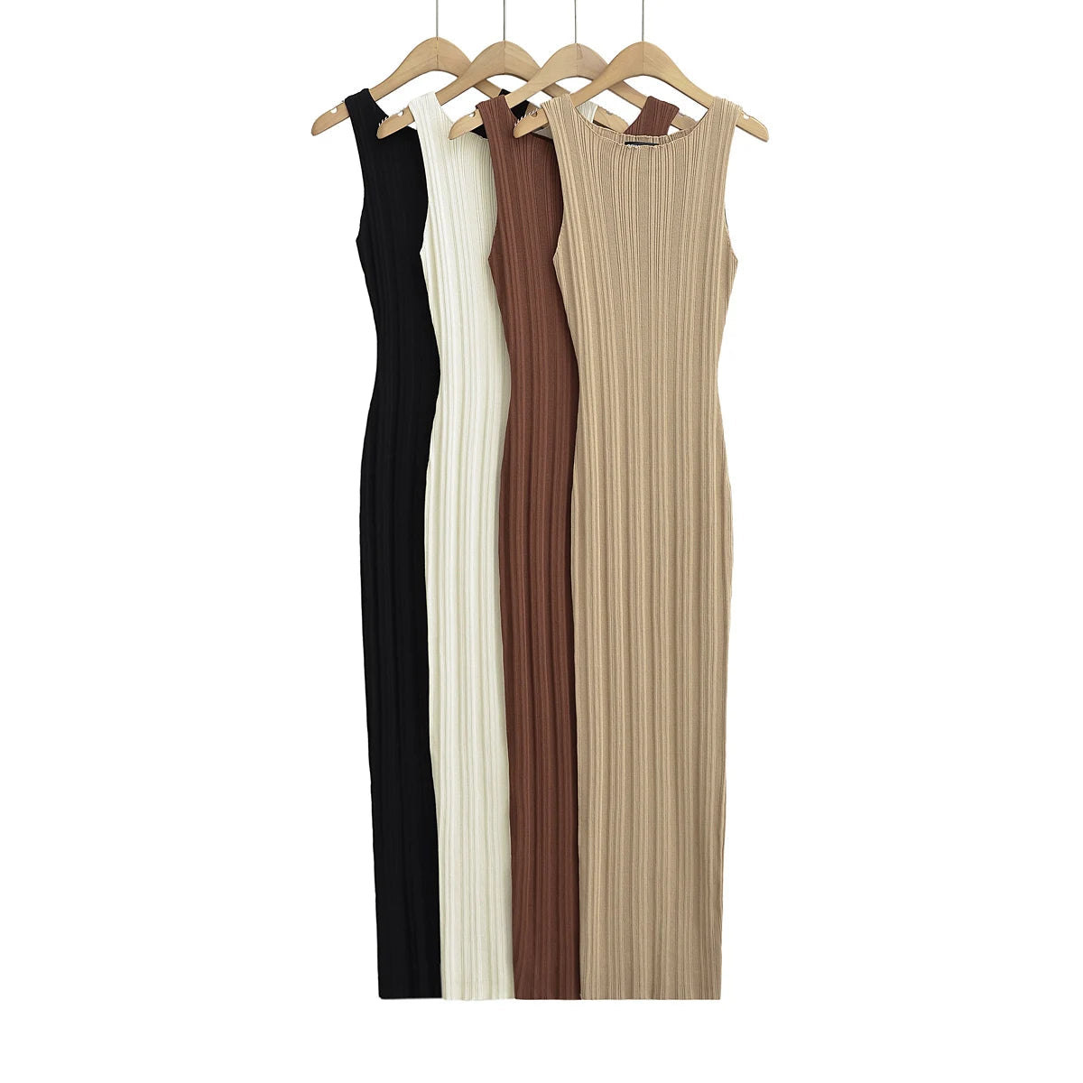 Elegant Solid Sleeveless Knitted Slim Maxi Dress