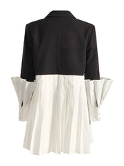 Lantern Sleeved Pleated Contrast Mini Coat Dress