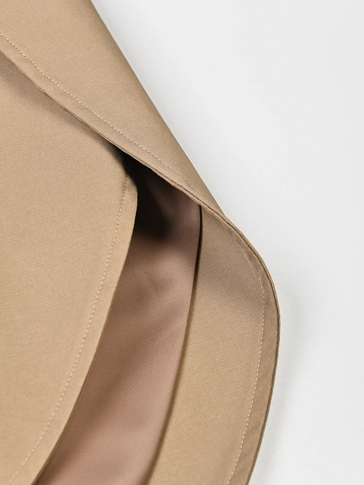 Camel Faux-Leather Spliced Trench Coat