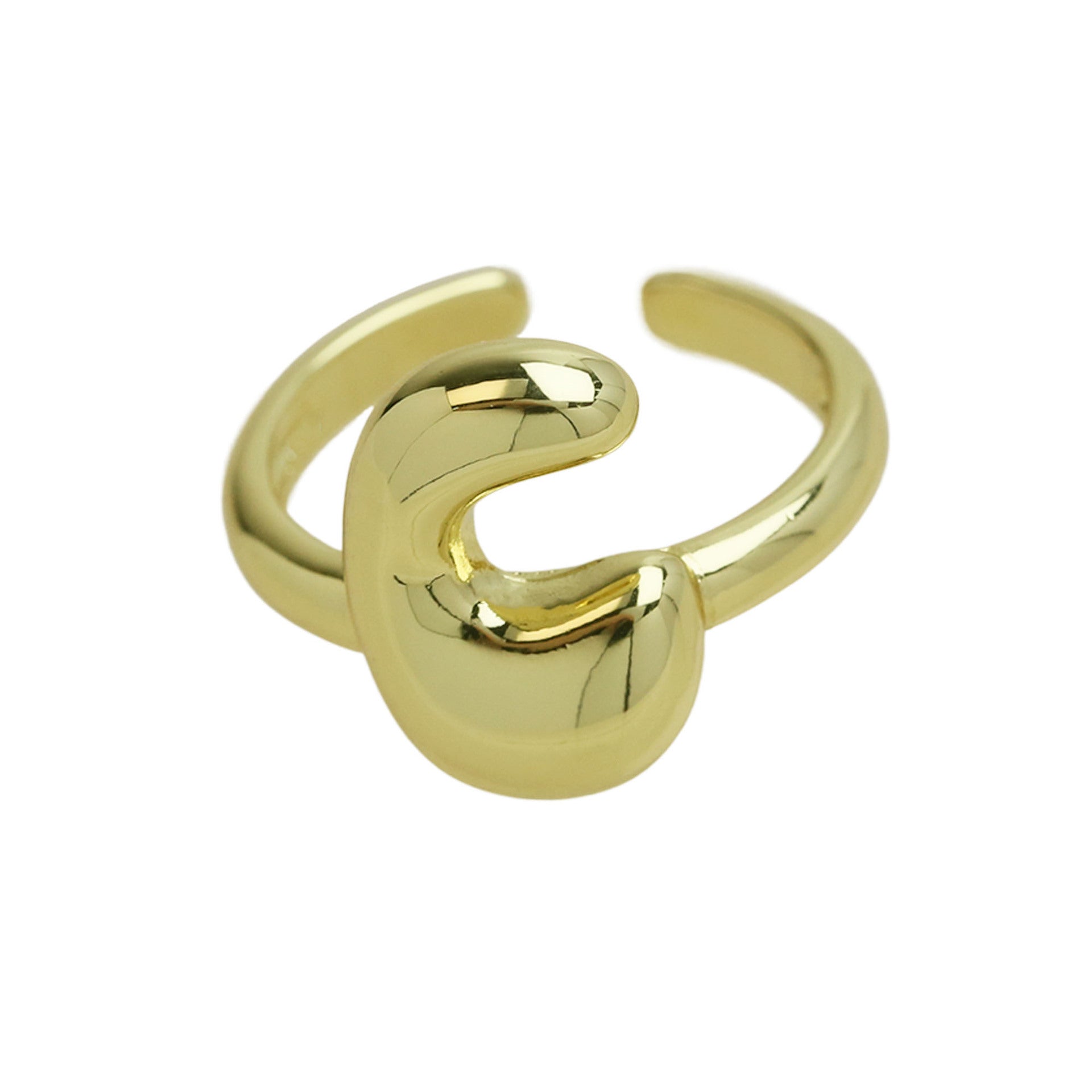 Golden Smooth Bubble Balloon Chubby Alphabet Ring