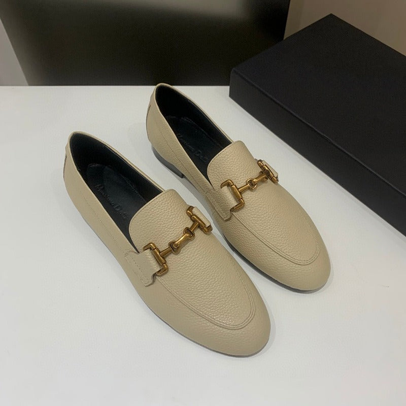 Metal Buckles Sheepskin Loafers