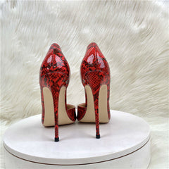 Red Faux Snakeskin Stilettos