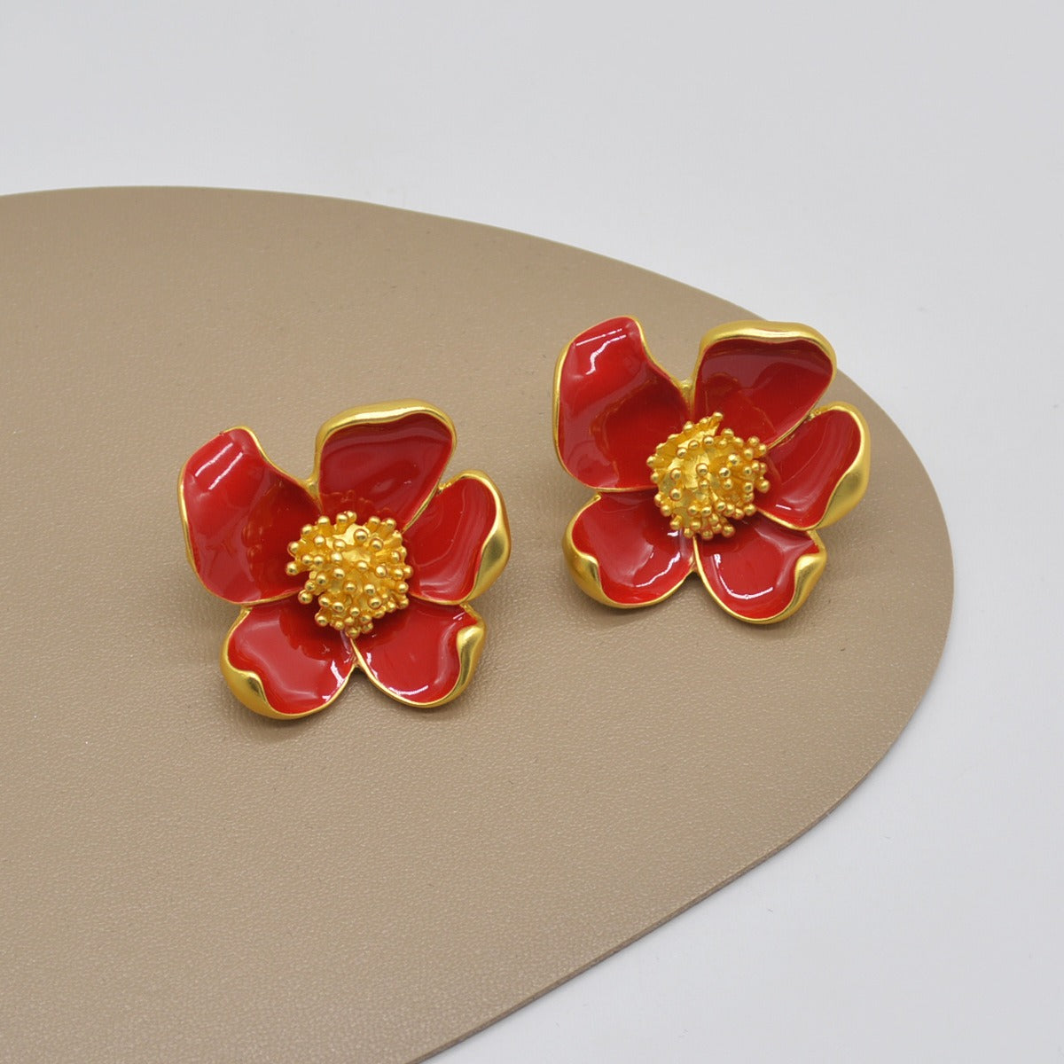 Vintage Red Drip Oil Flower Earrings