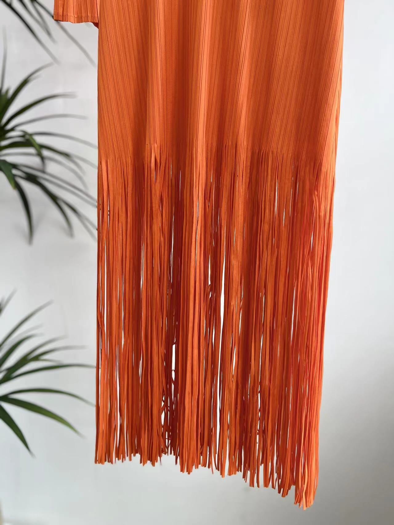 Orange Tassel Pleated Dress