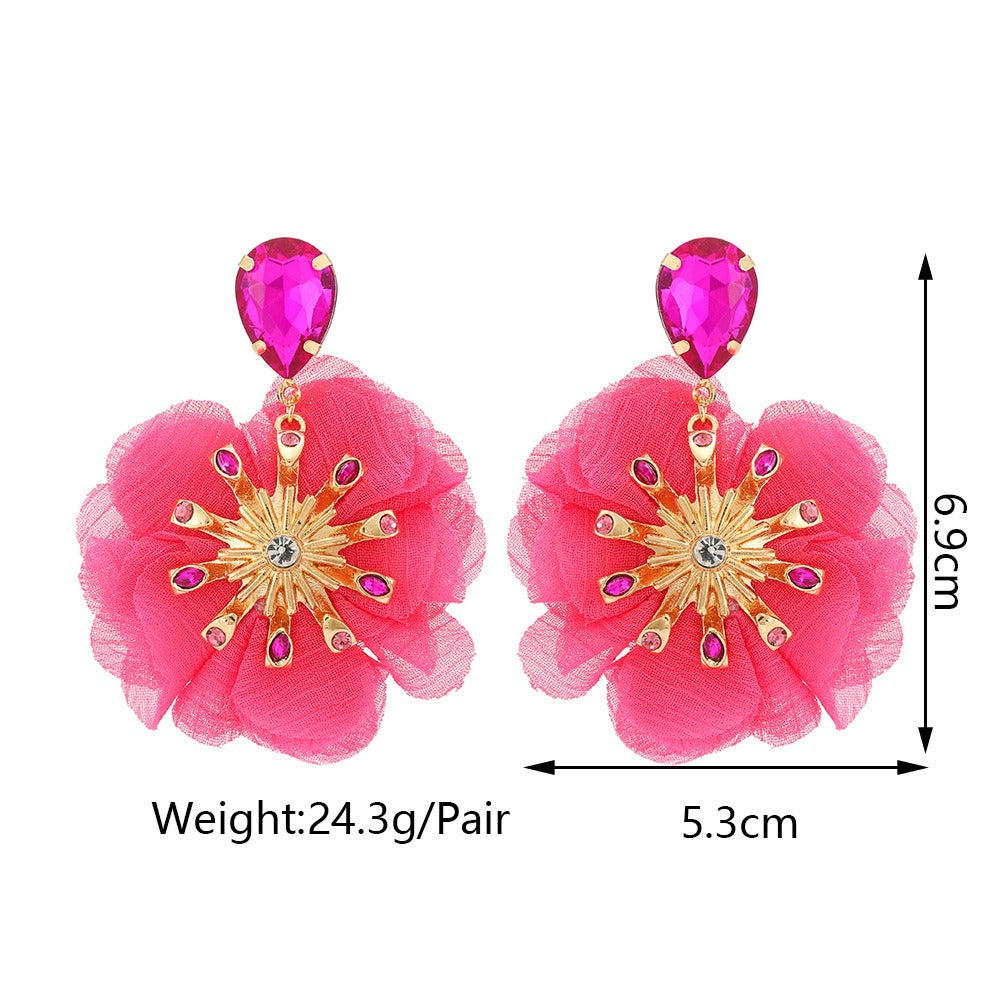 Chiffon Diamond Large Flower Earrings