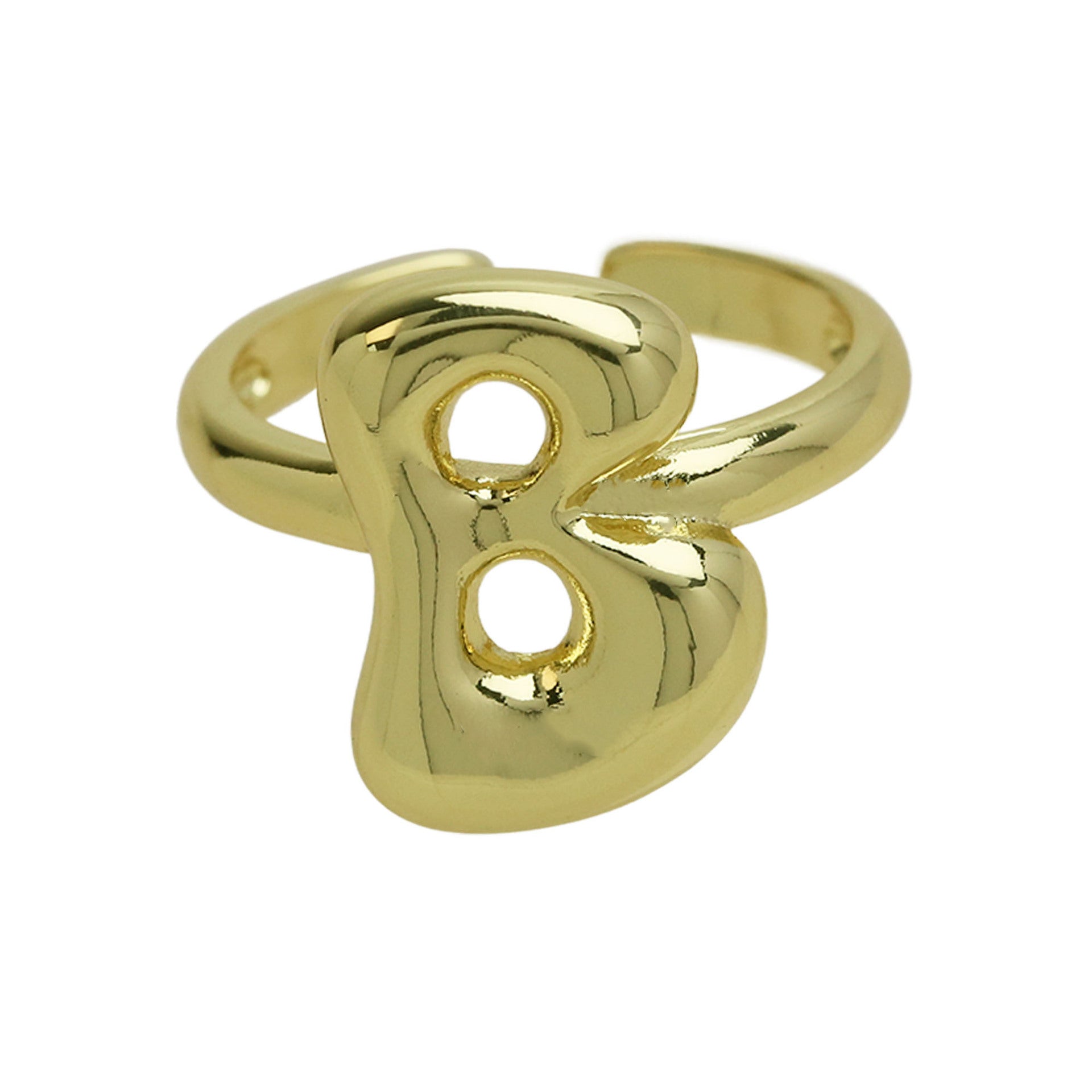 Golden Smooth Bubble Balloon Chubby Alphabet Ring
