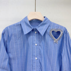 Striped Love Hollow Diamond Long Sleeve Shirt