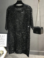 See-Through High Slit Knitted Dress