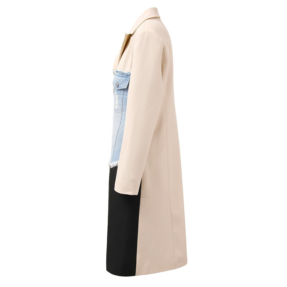 Denim Patchwork Long Coat