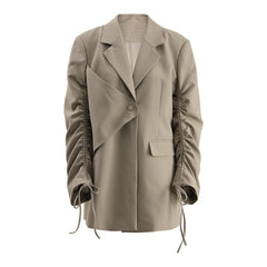 Drawstring Irregular Sleeves Single Button Coat