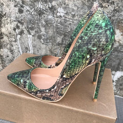 Green Snake Pattern Stiletto Pumps