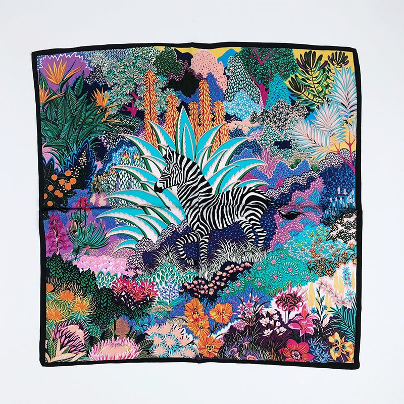 Colorful Floral Striped Zebra Small Square Scarf