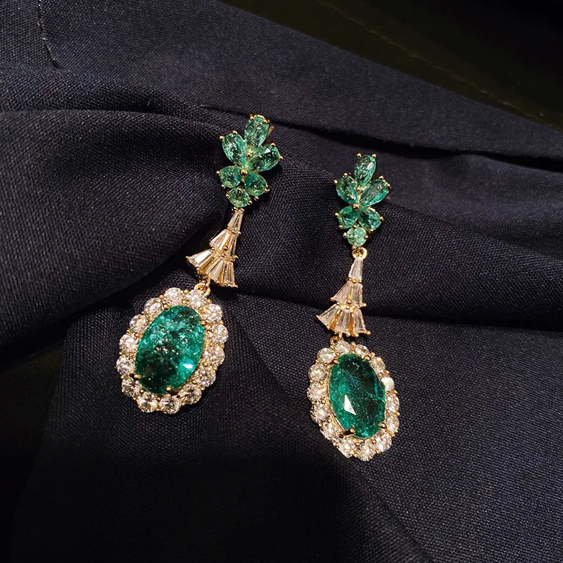 Green Broken Cubic Zirconia Earrings