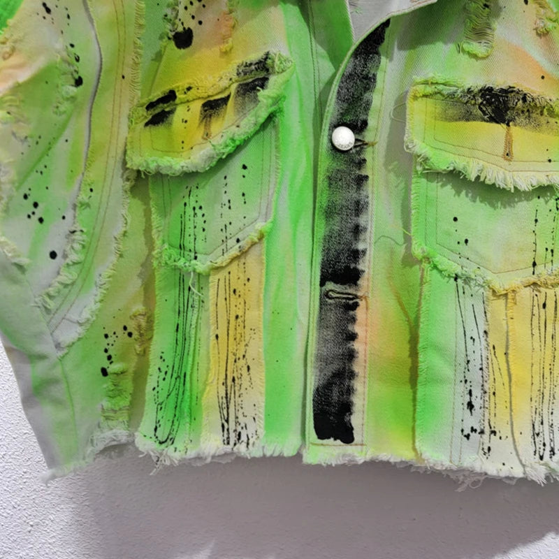Hand-Painted Short Loose Denim Vest