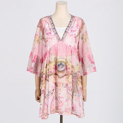 Retro Print Ruffle Edge Dress
