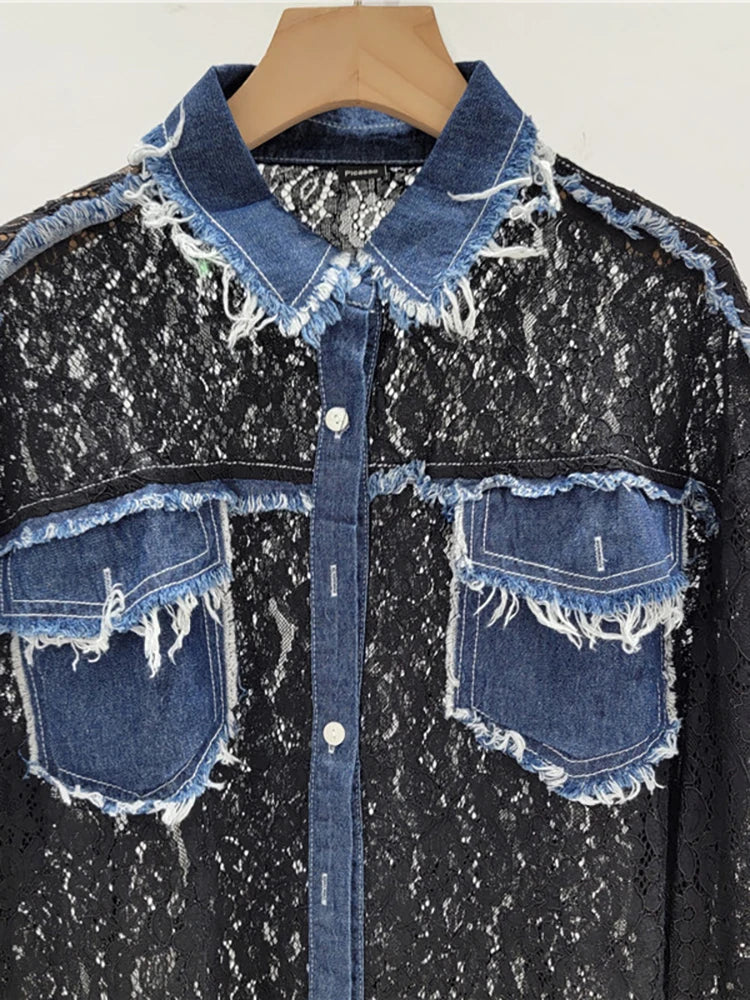 Denim Patchwork Lace Shirt