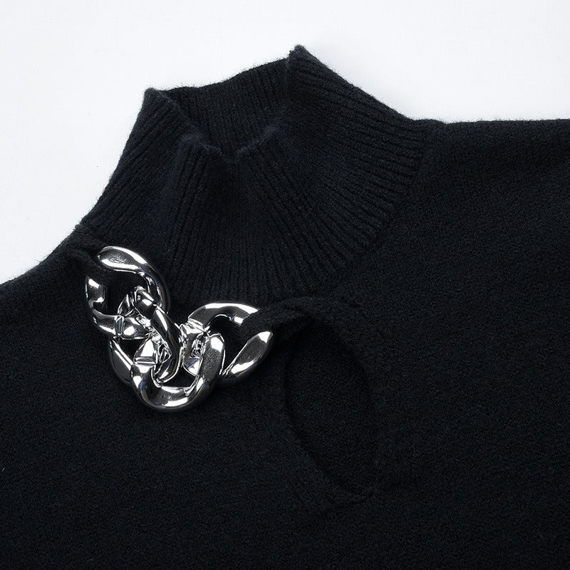 Casual Chain Hollow Chest Knitted Sweater