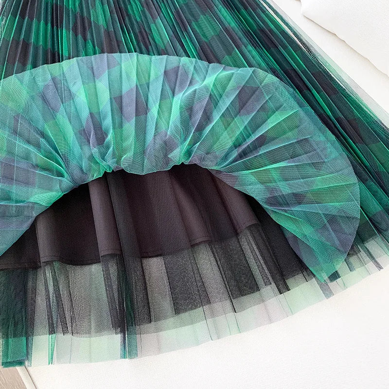 Plaid Maxi Tulle Skirt