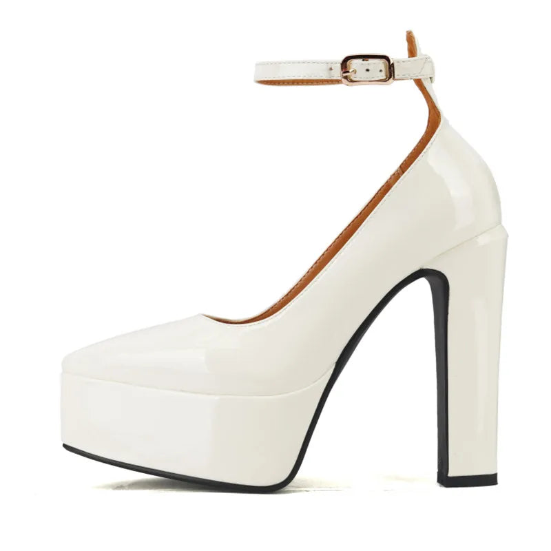 Ankle Strap Thick Heel Patent Platform Shoes