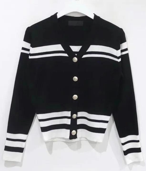 Striped Slim Fit Knitted Cardigan
