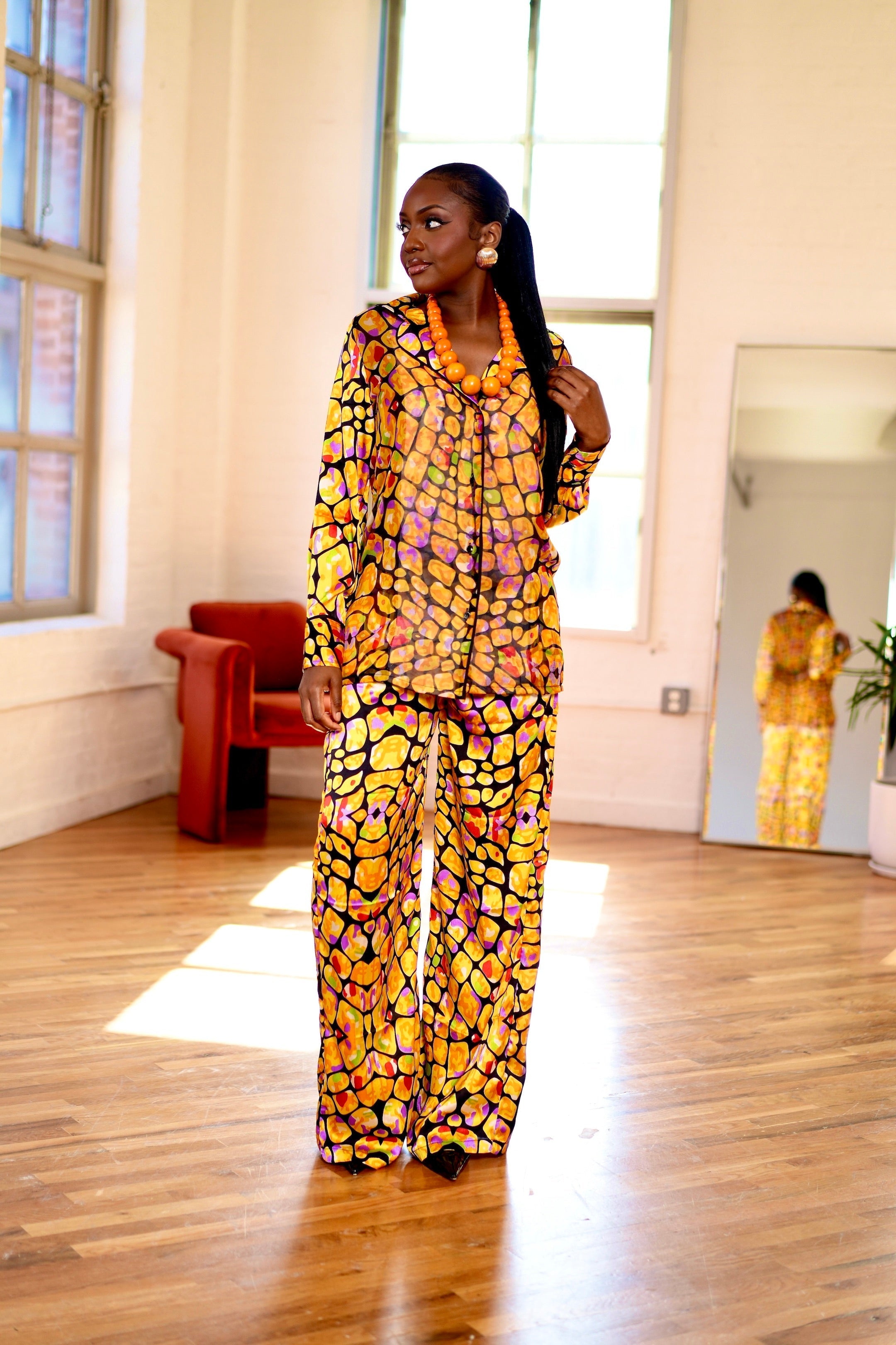 Giraffe Printed Silk + Satin Set