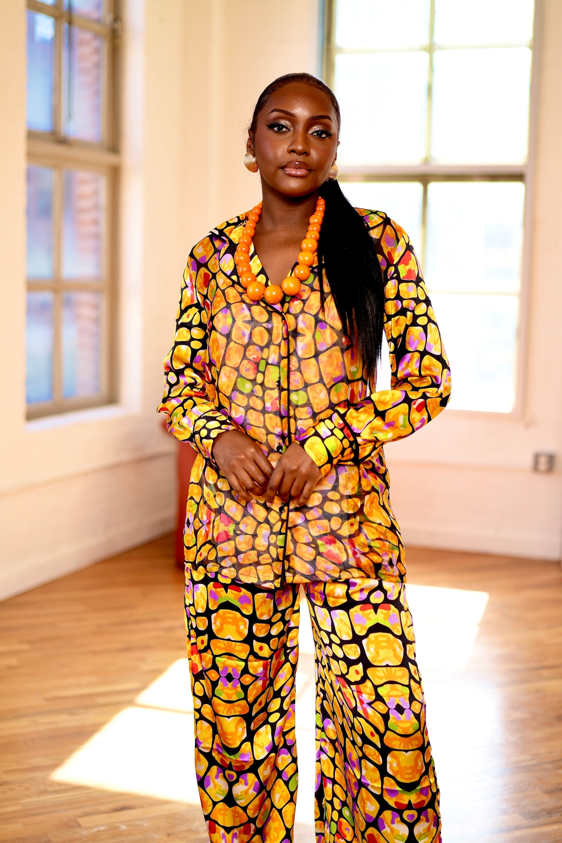 Giraffe Printed Silk + Satin Set