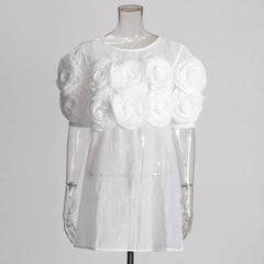 Retro 3D Rose Fluffy Sleeve Slim Fit Mini Dress