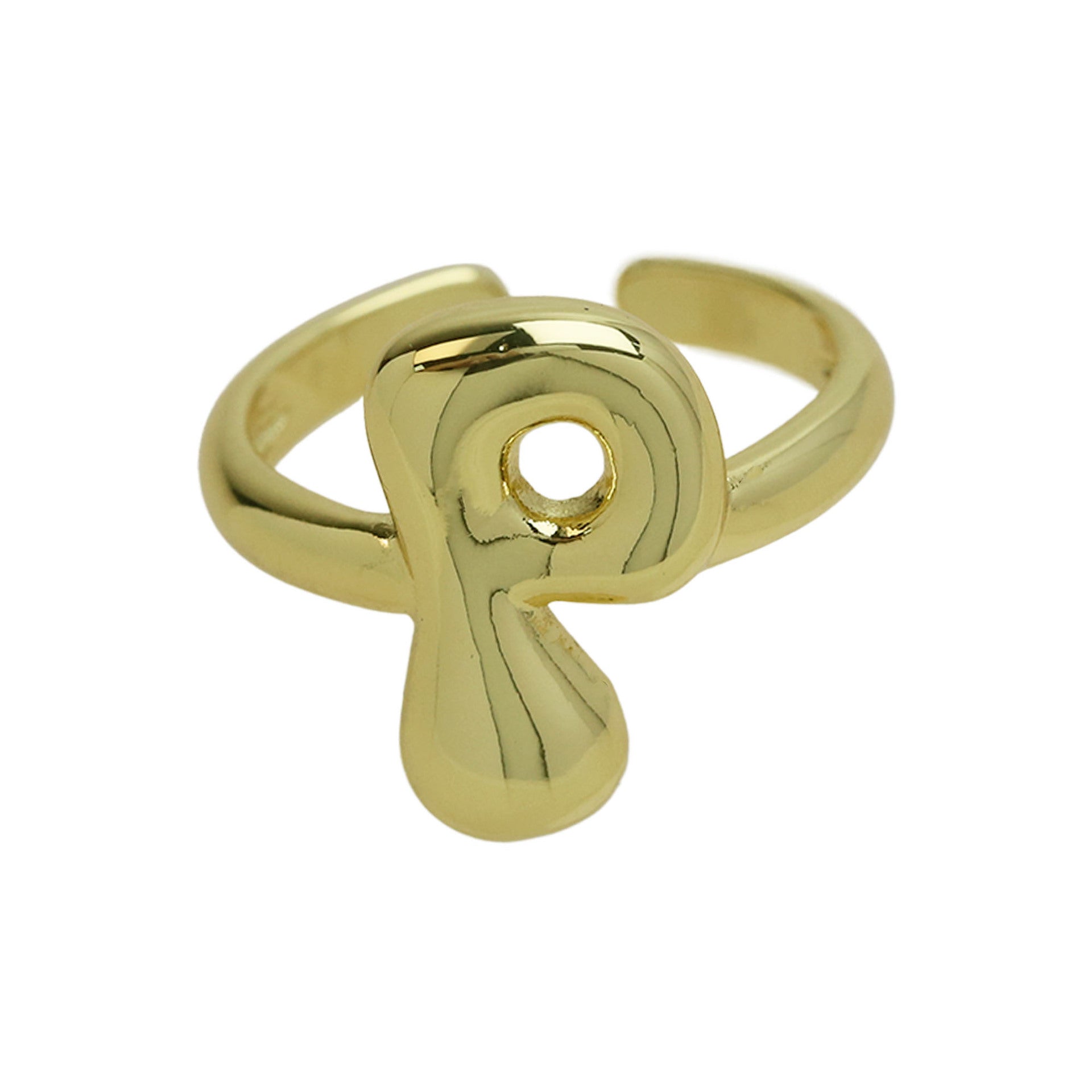 Golden Smooth Bubble Balloon Chubby Alphabet Ring