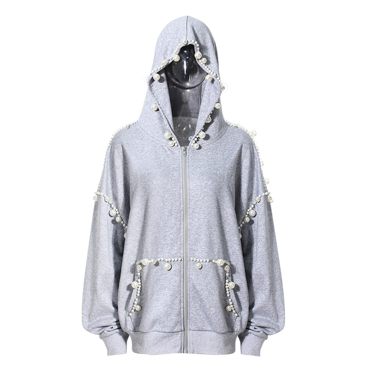 Cotton Loose Hoodie With Pearls + Pants