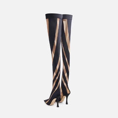 Stretch Cloth Vegan Leather High Boots