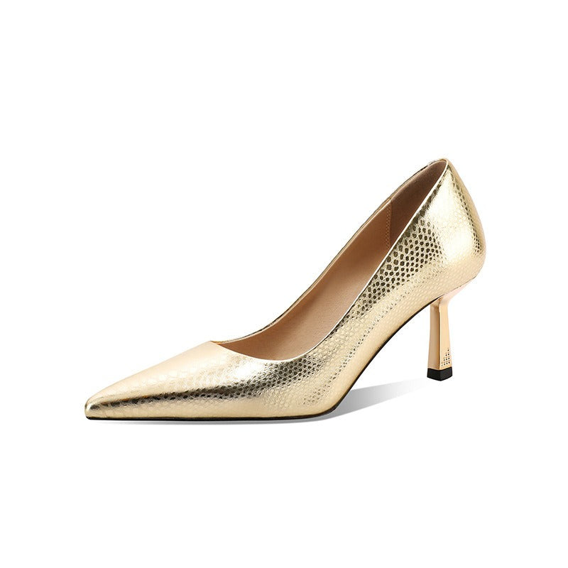 Metallic Snake Pattern Shallow Mouth Stiletto Pumps