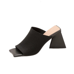 Triangular Heels Knitted Mules