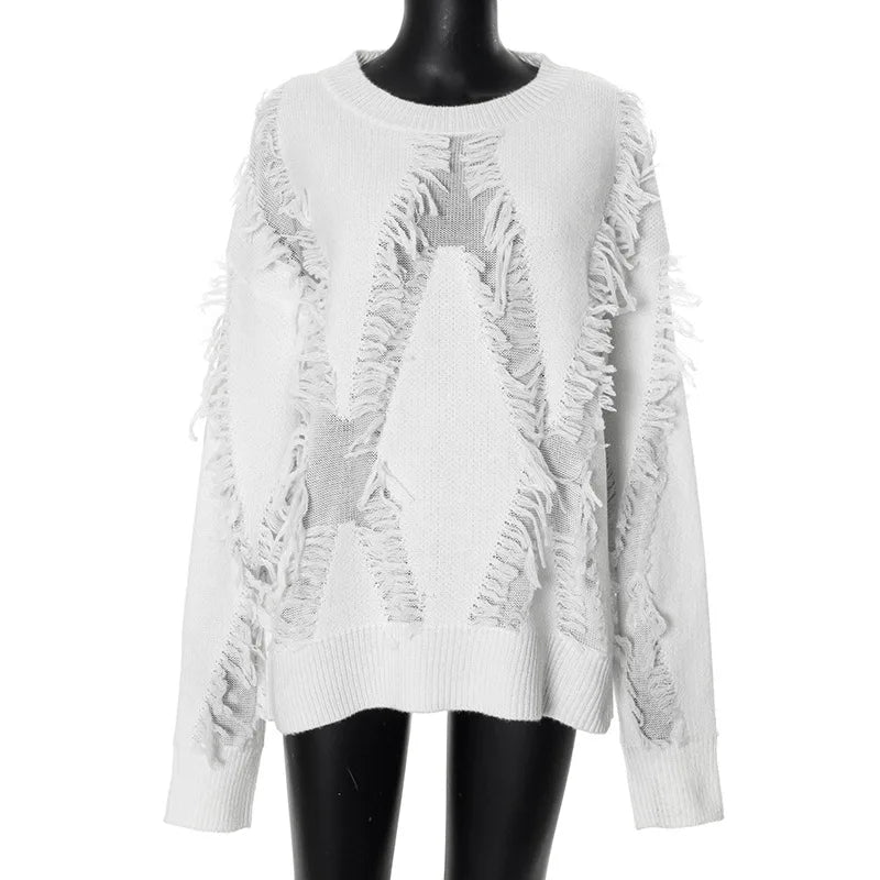 Distressed Tassels Irregular Sweater
