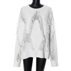Distressed Tassels Irregular Sweater