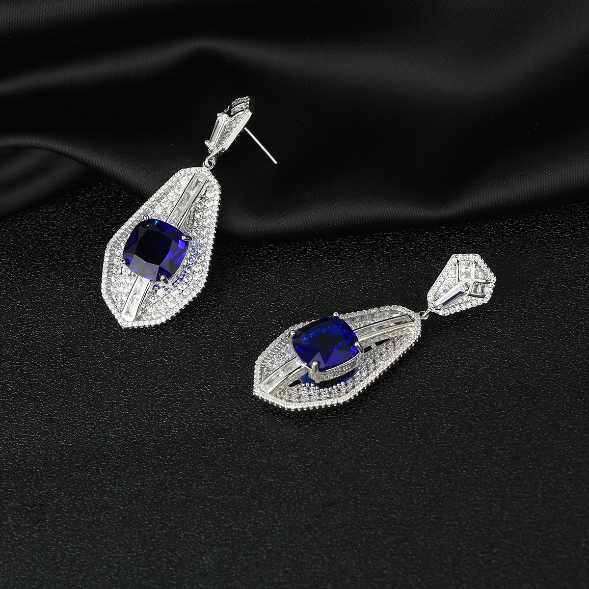 Square Diamond Fan-Shaped Inlaid Zircon Earrings