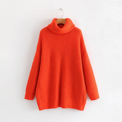 Turtle Neck Solid Knitted Long Sleeves Dress Sweater