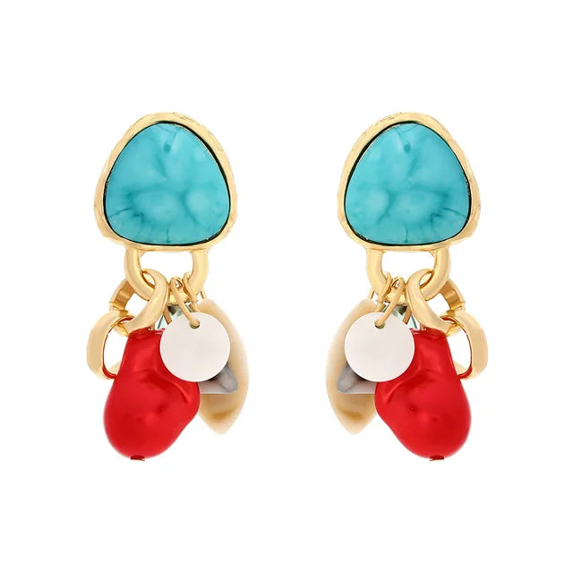 Retro Turquoise Shell Tassel Earrings