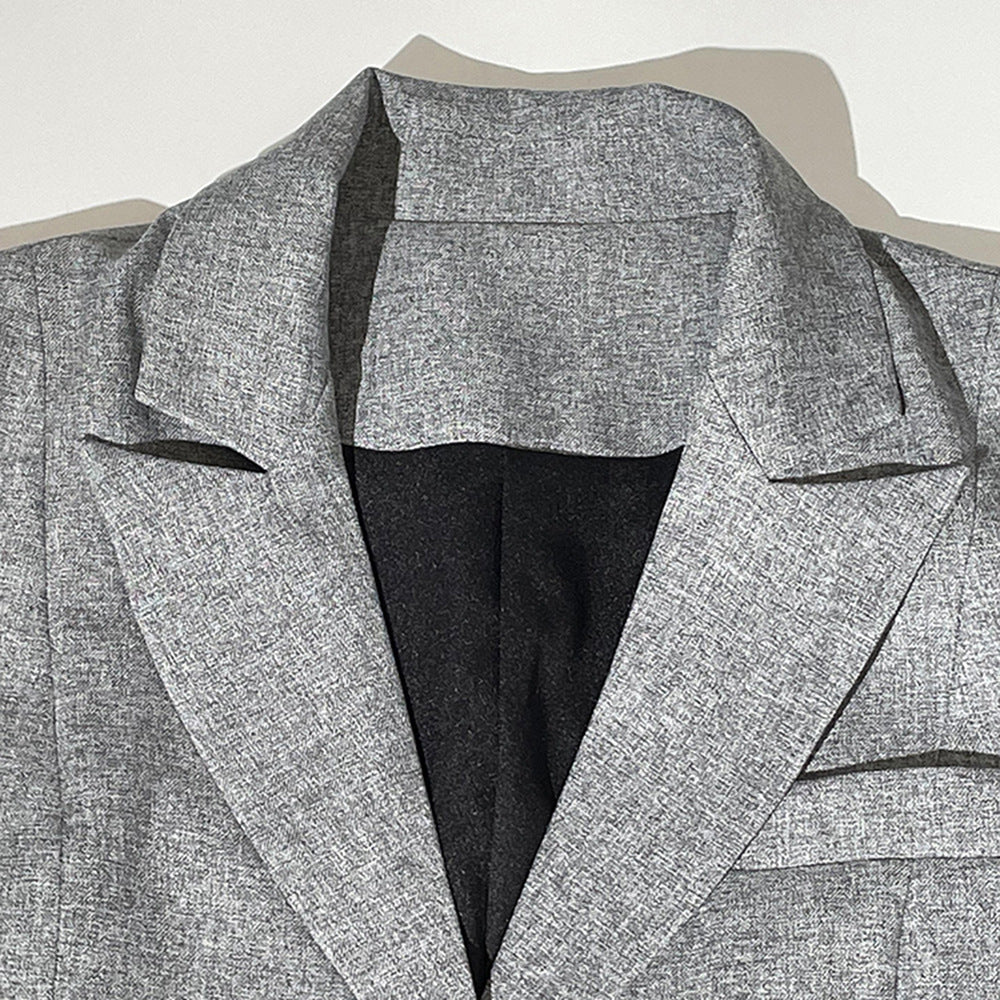 Grey Patchwork Diamond Bandage Single Breasted Blazer