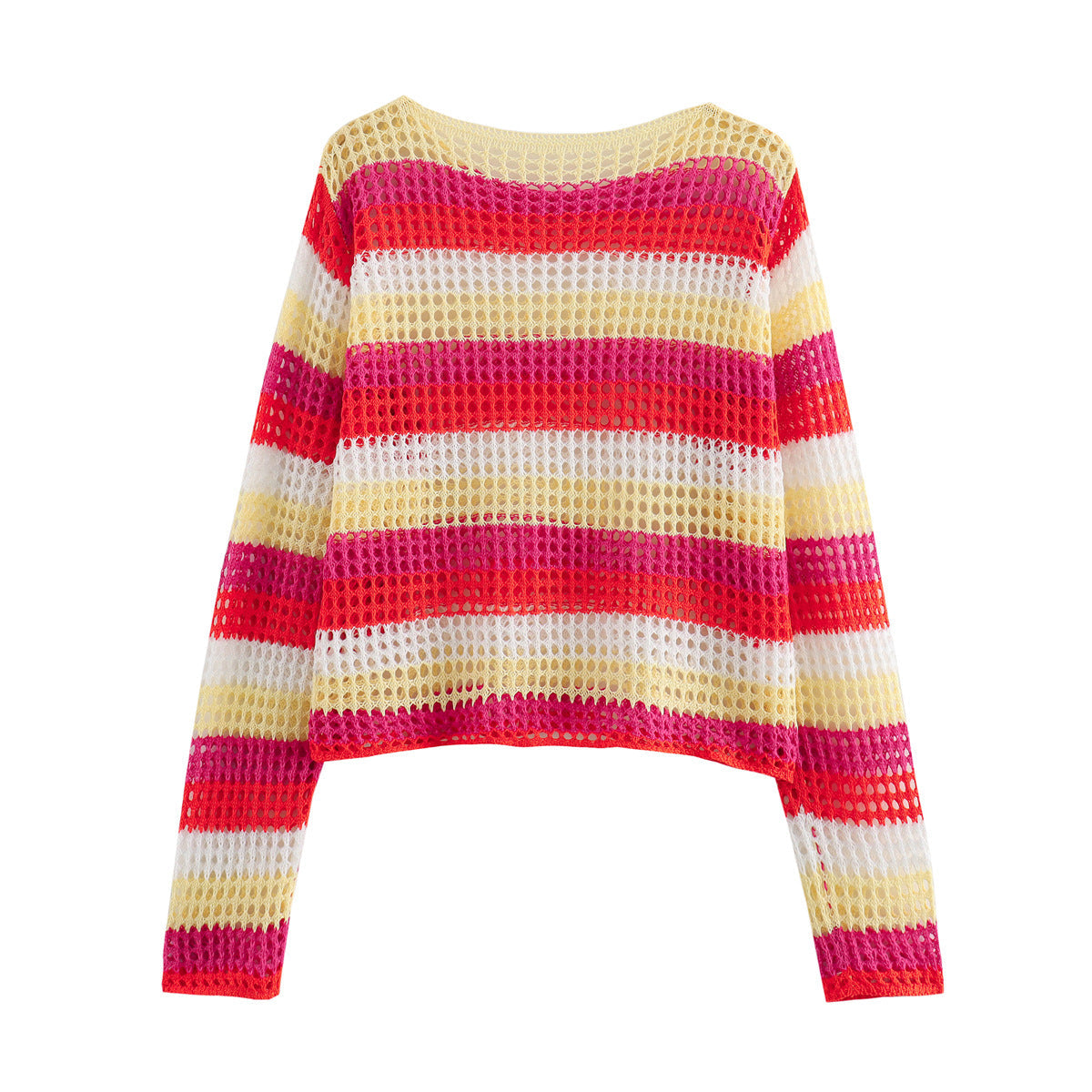 Casual Round Neck Hollowed Out Striped Loose Knit Sweater