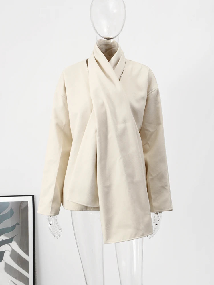 Classic Scarf-Collarless Loose Jacket