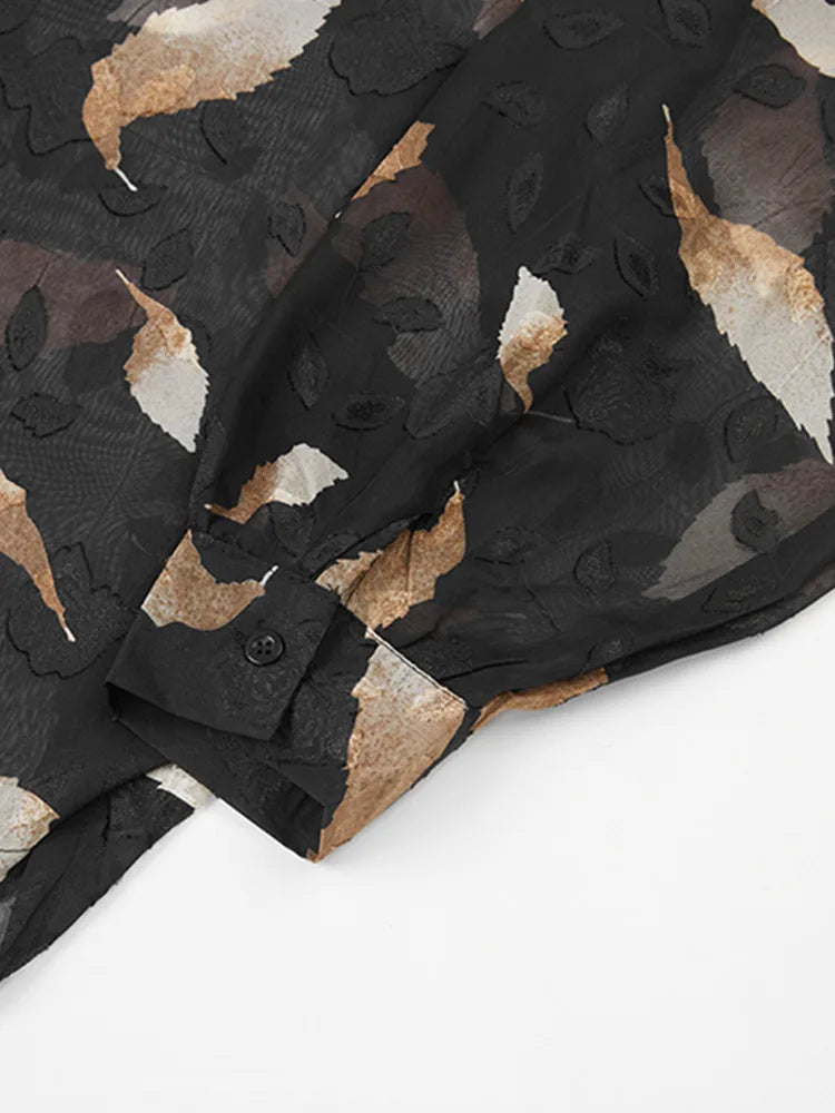 Pre Order:  Black Printed Leaf Sheer Comfy Blouse